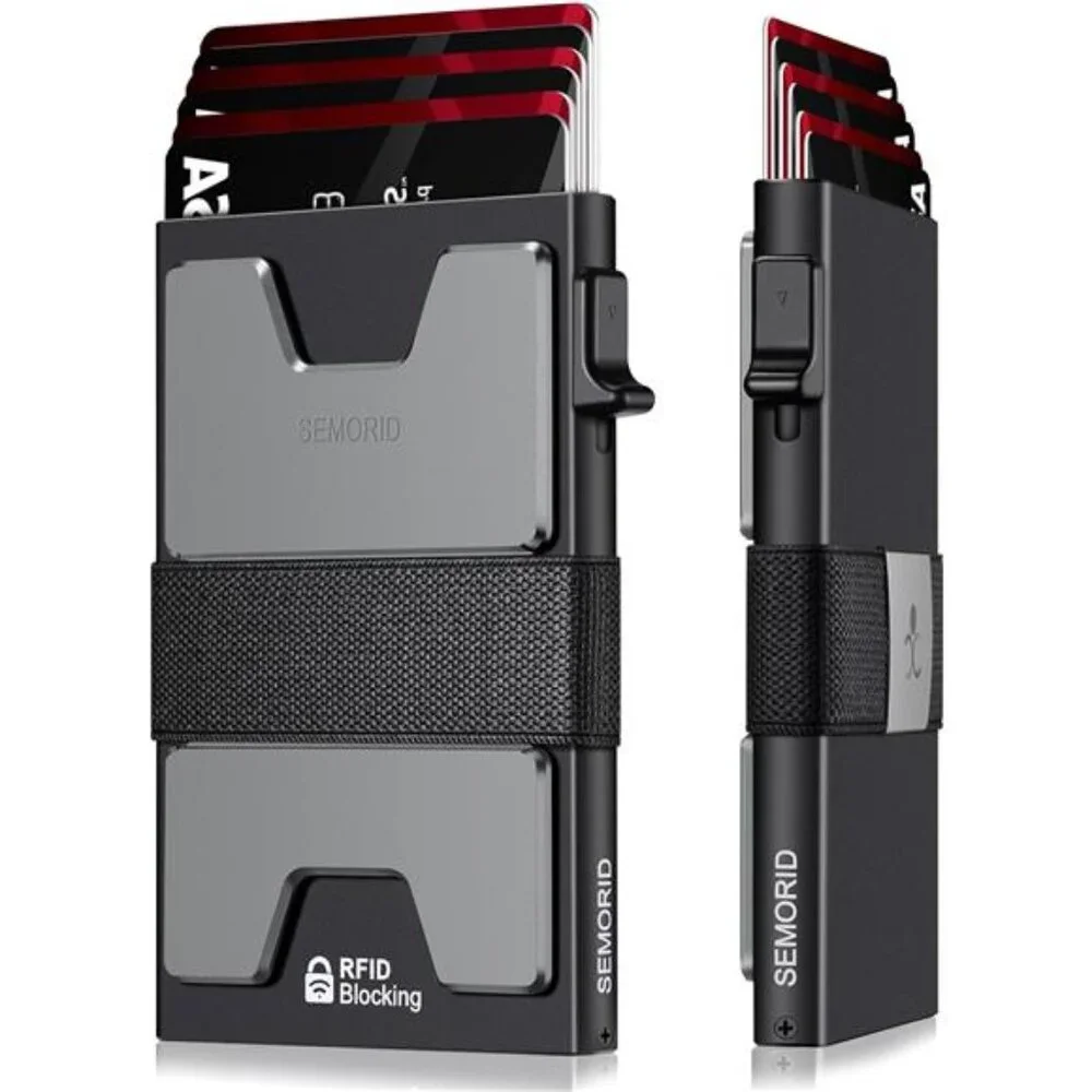 Slim Aluminum Card Holder Wallet for Men, Durable Expandable Backplate,